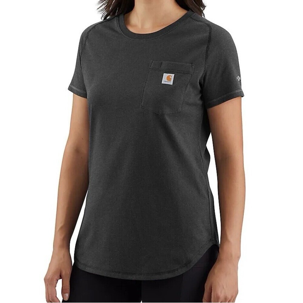 Carhartt Force T-Shirt Womens XS Dark Gray Relaxed Fit Pocket Crew Neck
